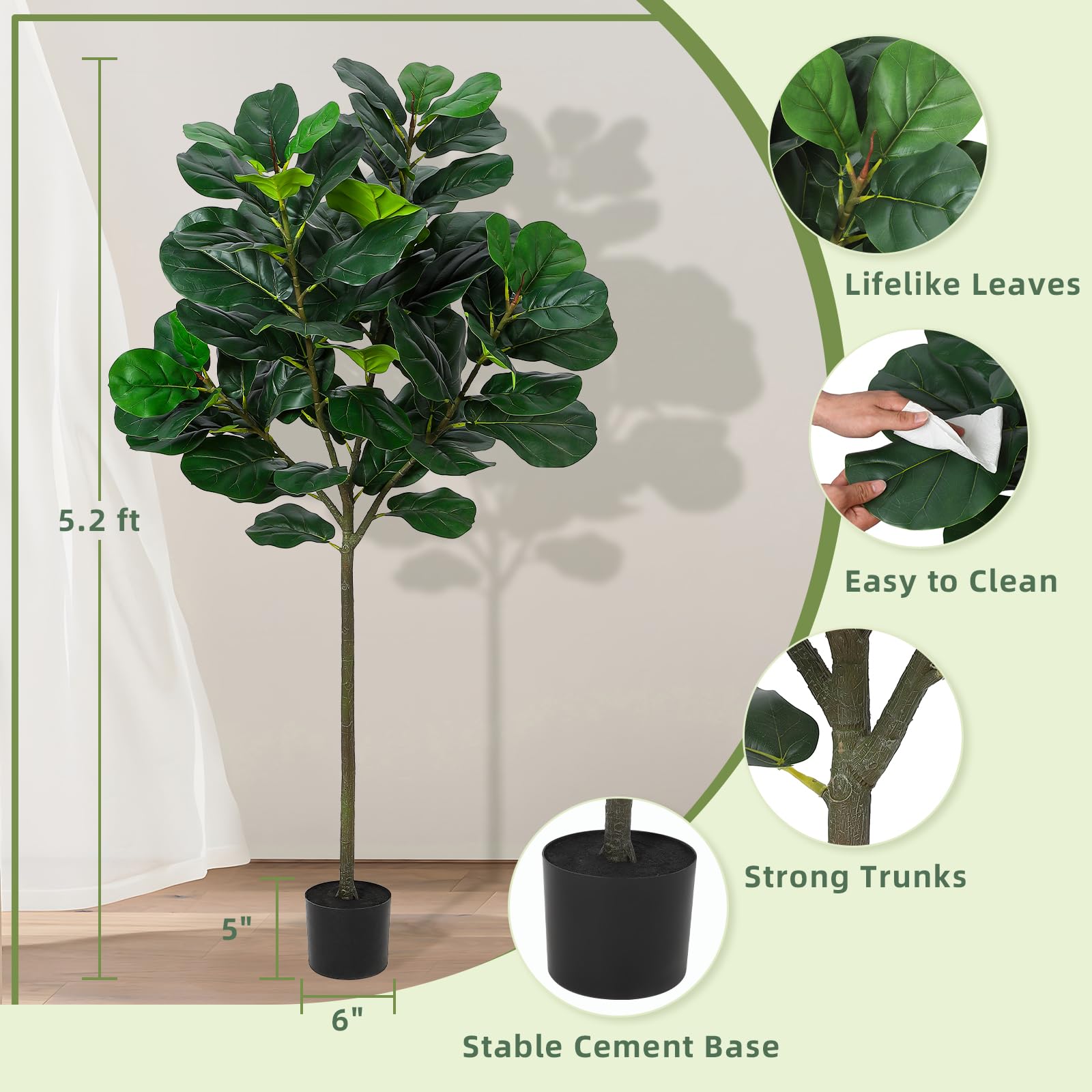 GlowSol 5.2 Ft Artificial Fidd - Ficus Lyrata Tree avis et prix